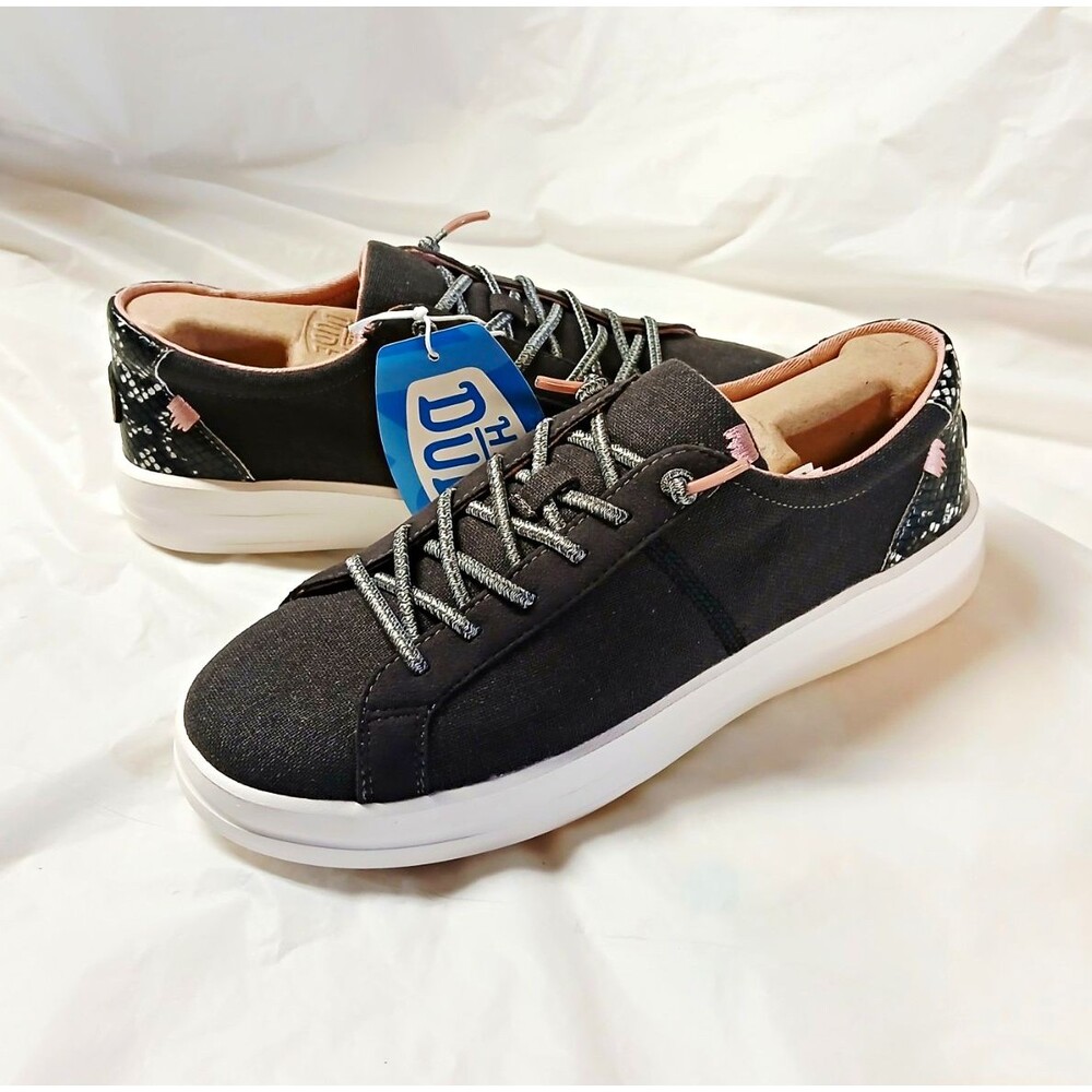 Hey Dude Karina Black Canvas Lace-Up Low Top Sneakers Women's US 6